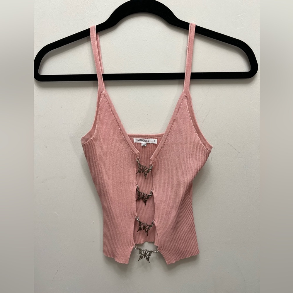 Pink butterfly crop tank